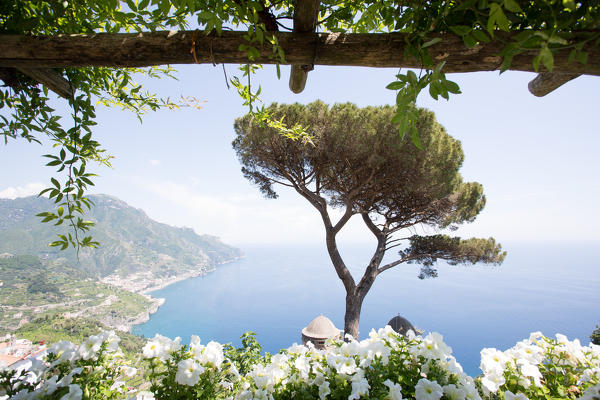 Ravello, Amalfi Coast, Sorrento, Italy. View of the coastline from Villa Rufolo