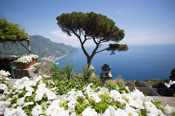 Ravello, Amalfi Coast, Sorrento, Italy. View of the coastline from Villa Rufolo