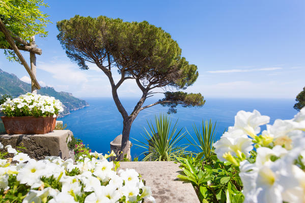 Ravello, Amalfi Coast, Sorrento, Italy. View of the coastline from Villa Rufolo