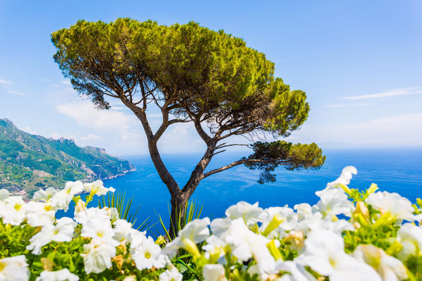 Ravello, Amalfi Coast, Sorrento, Italy. View of the coastline from Villa Rufolo