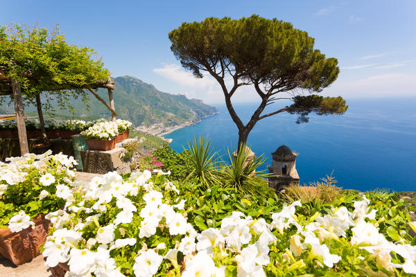 Ravello, Amalfi Coast, Sorrento, Italy. View of the coastline from Villa Rufolo