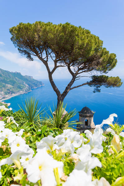 Ravello, Amalfi Coast, Sorrento, Italy. View of the coastline from Villa Rufolo