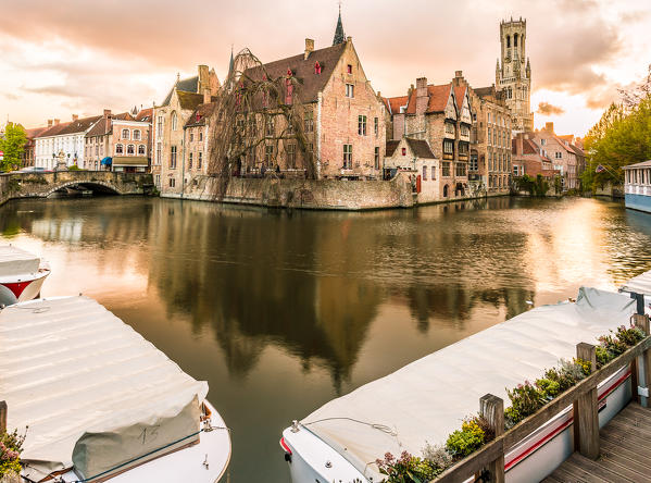 View from the Rozenhoedkaai, Bruges, Belgium, Europe.