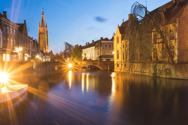 View from the Rozenhoedkaai, Bruges, Belgium, Europe.