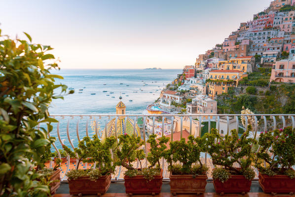Scenic view from a terrace in Positano, Amalfi Coast, Campania, Italy
