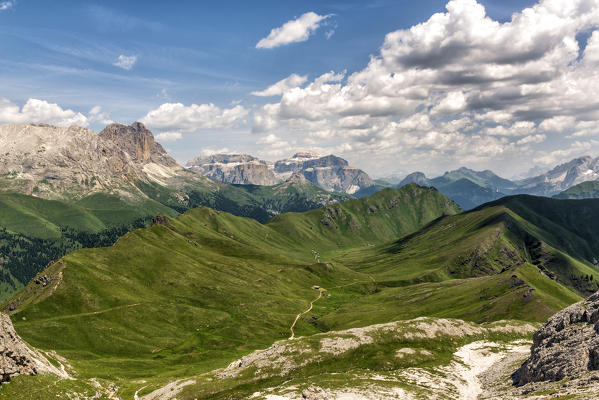 Europe, Italy, Trentino Alto-Adige South Tyrol. Dona Valley and Sassopiatto mountain.