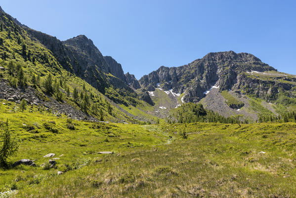 Italy, Trentino Alto Adige, San Pellegrino Pass, the landscape that can be seen from the path 628 to the cimon.