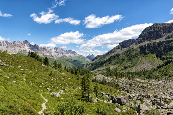 Italy, Trentino Alto Adige, San Pellegrino Pass, the landscape that can be seen from the path 628 to the cimon.