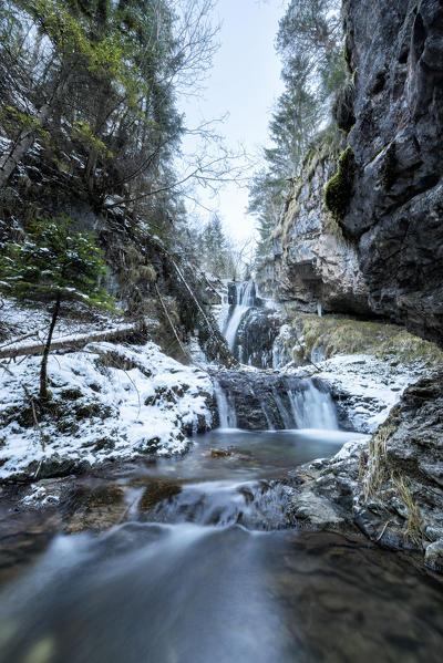 Koflertal waterfall in winter, Non Valley, Trentino Alto Adige, Italy