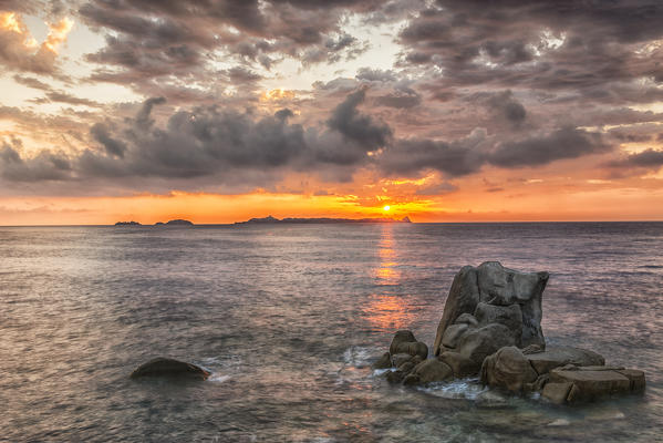 italy, Sardinia, Villasimius, dawn on Serpentara island..