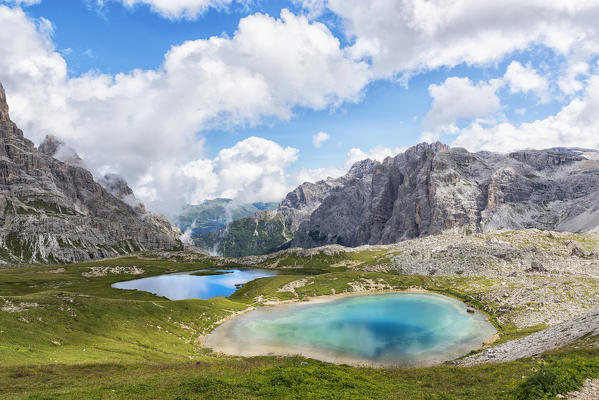 Summer view of Laghi dei Piani. Sesto Dolomites Trentino Alto Adige Italy Europe