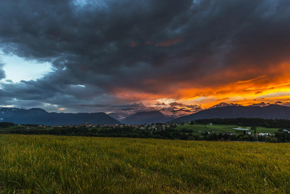 Italy,Trentino Alto Adige, Non Valley, heart drawn in clouds in a sunset on Maddalene group.