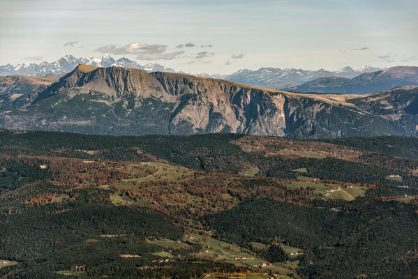 Italy, Trentino Alto Adige, Non valley, autumnal view from Luco mountain,you see Villandro mount and in the background see Collalto Mount, Wildgall.