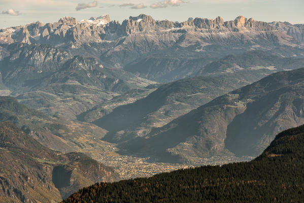 Italy, Trentino Alto Adige, Bozen view from Luco peak, in the background you see Peak Penia,Catinaccio,Civetta mount.
