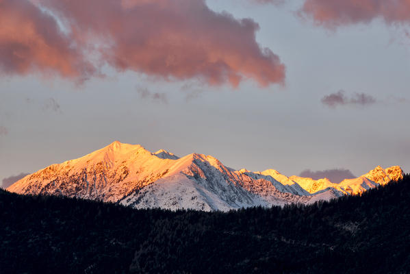 Italy, Trentino Alto Adige, Non valley, Dawn on Maddale group in a winter day.