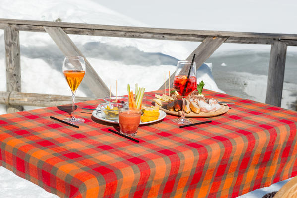 Appetizer with sliced, Italy, Trentino Alto Adige, Nambino refuge.