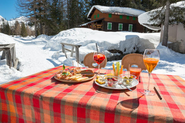 Appetizer with sliced, Italy, Trentino Alto Adige, Nambino refuge.