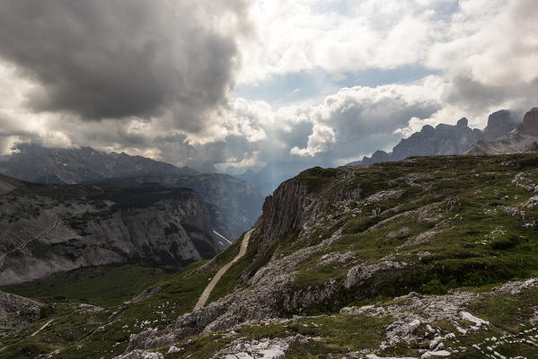 Europe, Italy, Dolomites, Belluno and Bolzano. Tre Cime di Lavaredo, view from Locatelli refuge