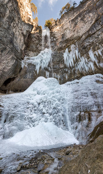 Italy, trentino south Tyrol, Non Valley, frozen waterfall from Tret city.