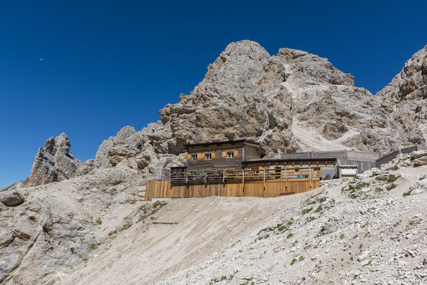 The principe refuge in a summer day, dolomites, Fassa valley, Trentino South Tyrol, Italy