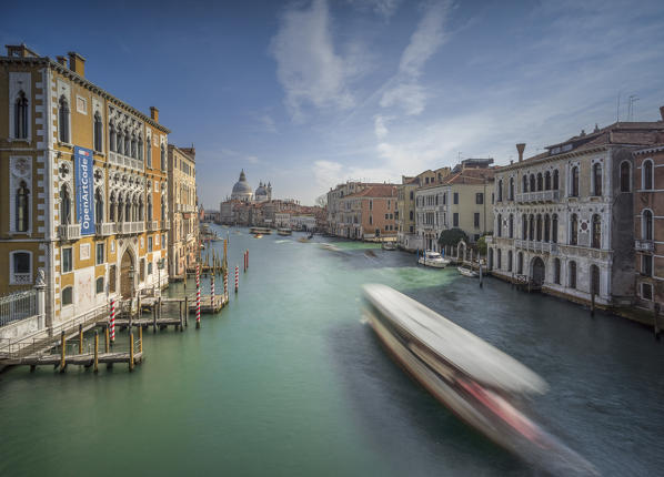 Accademia Bridge, Venice, Italy. Boats on Canal Grande