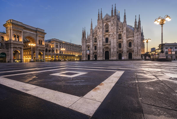 Cathedral Square, Milan, Lombardy, Italy. The Milan Cathedral at dawn