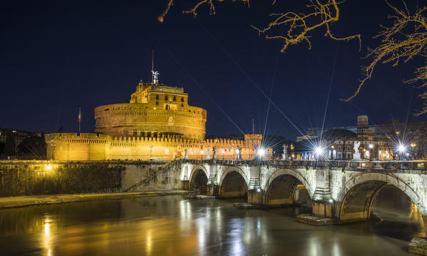 Rome, Lazio, Italy. Castle St. Angelo at night