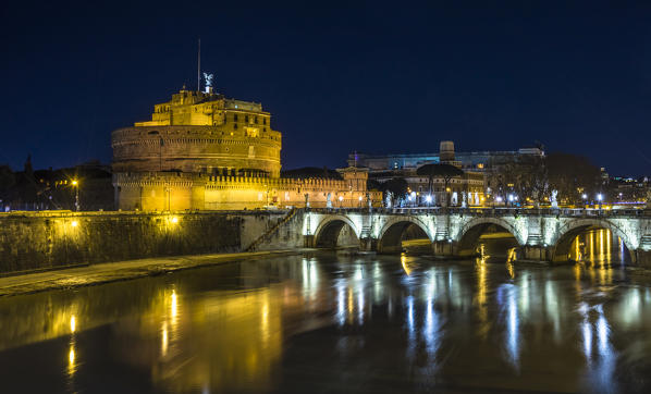 Rome, Lazio, Italy. Castle St. Angelo at night