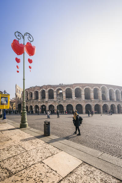 Verona, Veneto, Italy. PIazza Brà with Verona Arena.