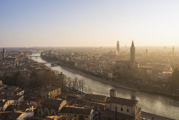 Verona, Veneto, Italy. Panoramic view of Verona from Piazzale Castel San Pietro