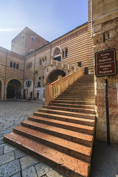 Verona, Veneto, Italy. Palazzo della Regione with Scala della Regione at Palazzo del Mercato Vecchio