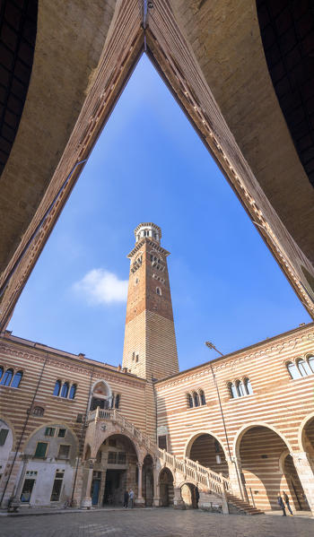 Verona, Veneto, Italy. Palazzo del Mercato Vecchio with Torre dei Lamberti
