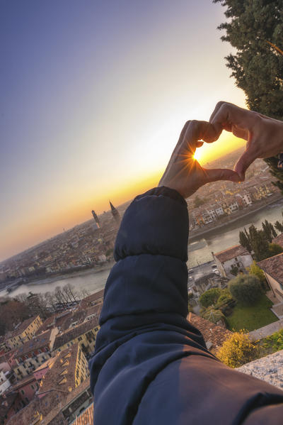 Verona, Veneto, Italy. Panoramic view of Verona from Piazzale Castel San Pietro