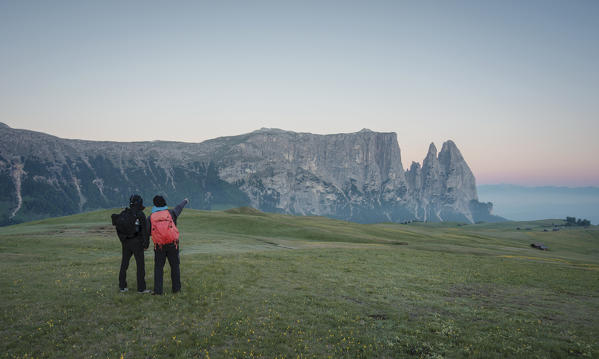 Alpe di Siusi/Seiser Alm, Dolomites, South Tyrol, Italy. Sunrise on the Alpe di Siusi