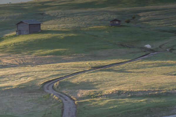 Alpe di Siusi/Seiser Alm, Dolomites, South Tyrol, Italy. Sunrise on the Alpe di Siusi