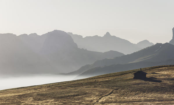 Alpe di Siusi/Seiser Alm, Dolomites, South Tyrol, Italy. Sunrise on the Alpe di Siusi