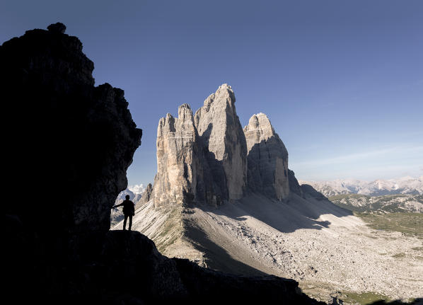 Sesto/Sexten, Dolomites, South Tyrol, province of Bolzano, Italy. An hiker on the 