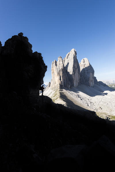 Sesto/Sexten, Dolomites, South Tyrol, province of Bolzano, Italy. An hiker on the 