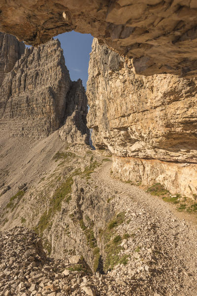 Sesto/Sexten, Dolomites, South Tyrol, province of Bolzano, Italy. A First World War path near Forcella Passaporto