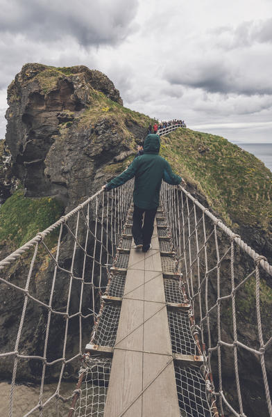 The Carrick a Rede Rope Bridge, Northern Ireland, Antrim, Ballycastle, Ballintoy, United Kingdom.