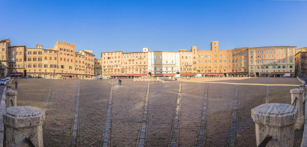Siena, Tuscany, Italy, Europe. Panoramic view of Piazza del Campo 