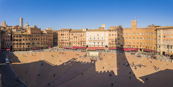 Siena, Tuscany, Italy, Europe. Panoramic view of Piazza del Campo 