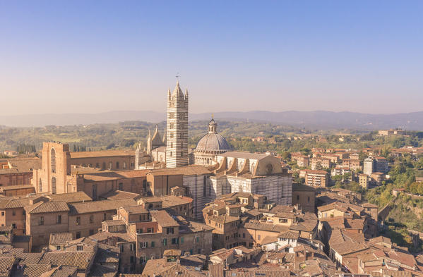 Italy, Tuscany, Siena district. Siena. View of Siena Cathedral from Del Manga's Tower