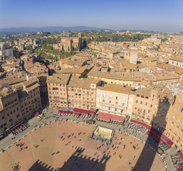 Siena, Tuscany, Italy, Europe. Panoramic view of Piazza del Campo 