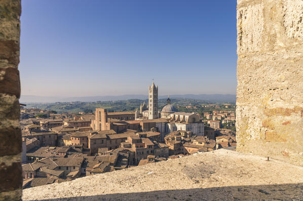 Italy, Tuscany, Siena district. Siena. View of Siena Cathedral from Del Manga's Tower