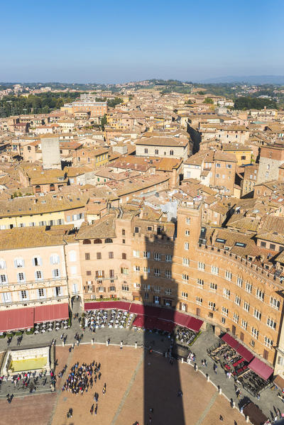Siena, Tuscany, Italy, Europe. Panoramic view of Piazza del Campo 