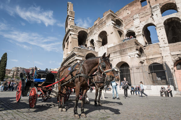 Rome, Lazio, Italy,Colosseum, Carriage and tourists