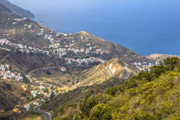 Spain,Canary Islands,Tenerife,Taganana,coastal mountain view 