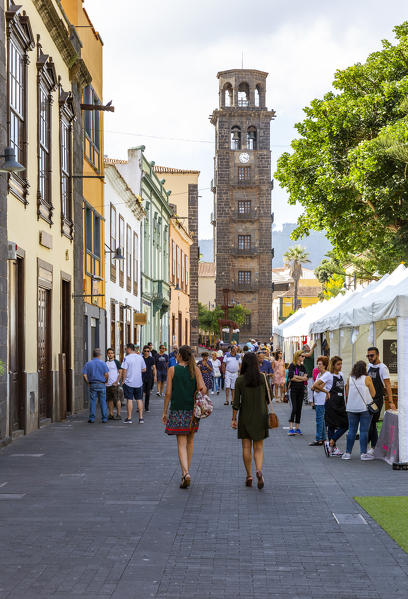 Spain,Canary Islands,Tenerife,San Cristobal de La Laguna,Tower of the church of the immaculate conception