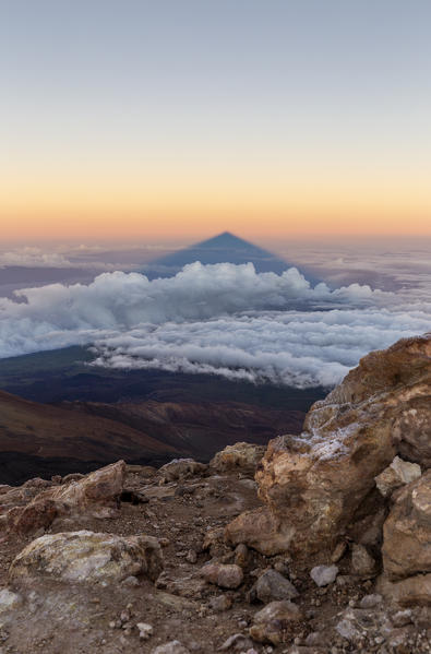 Spain,Canary Islands,Tenerife,Pico de Teide,the Teide shadow cast on the sea at dawn